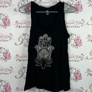 GAIAM tank top boho Black Tank Top with Hamsa Design